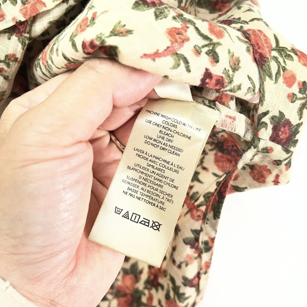 Free People Puff Sleeve Button Front‎ Blouse Womens Medium Floral Cottagecore